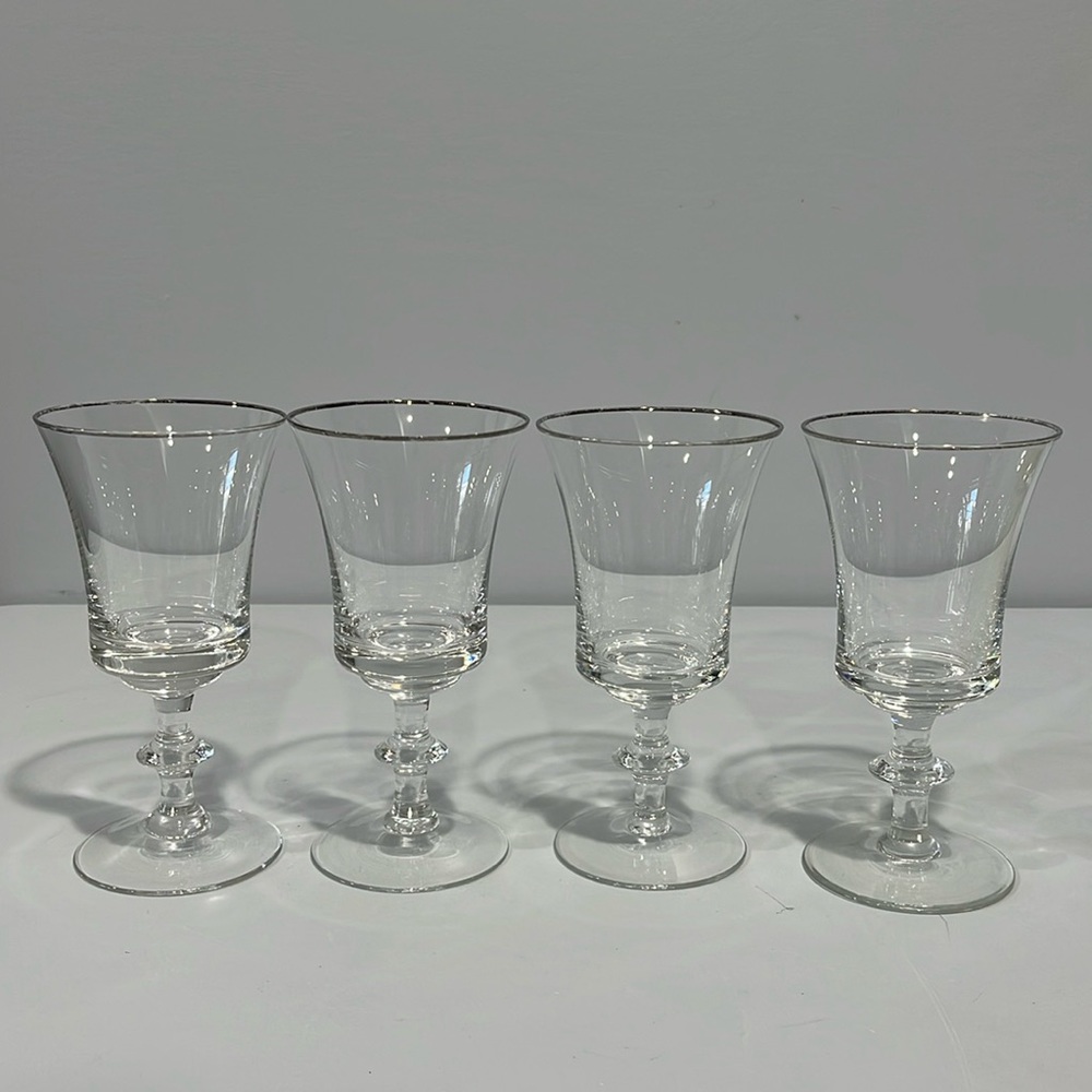 Gorham Crystal First Lady crystal water glasses set of 4 silver rim